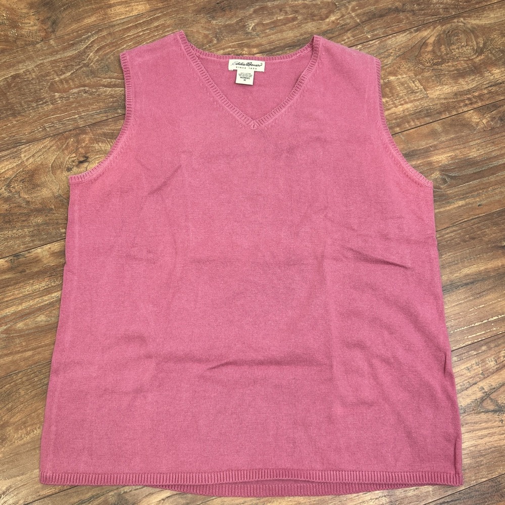 Eddie Bauer Knit Sweater Vest Women's Medium Dusty Rose Pink Business‎ Teacher